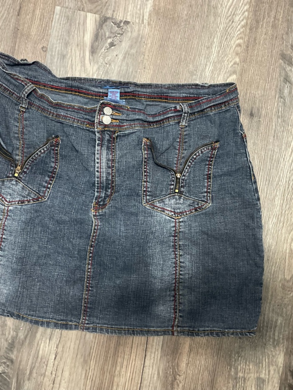 Denim Mini Skirt with Decorative Zipper Pockets - Blue Apollo 3XL